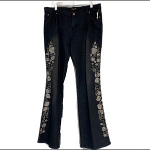 Fresh FX SZ 16 Black Embroidered/Beaded Wide Leg Jeans | NWT